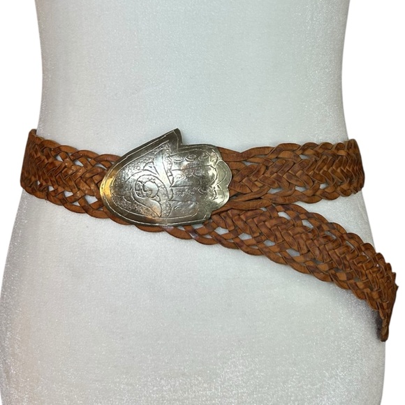 Chico's Accessories - Chico's - Woven Leather Moroccan Belt, Large Hammered Buckle, 37" Length, Brown